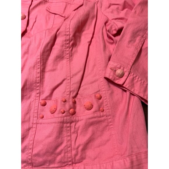 Ruby Rd. Pink Salmon Studded Denim Jacket Embellishments 3/4 Sleeves Sz 18W NWOT - Picture 3 of 5